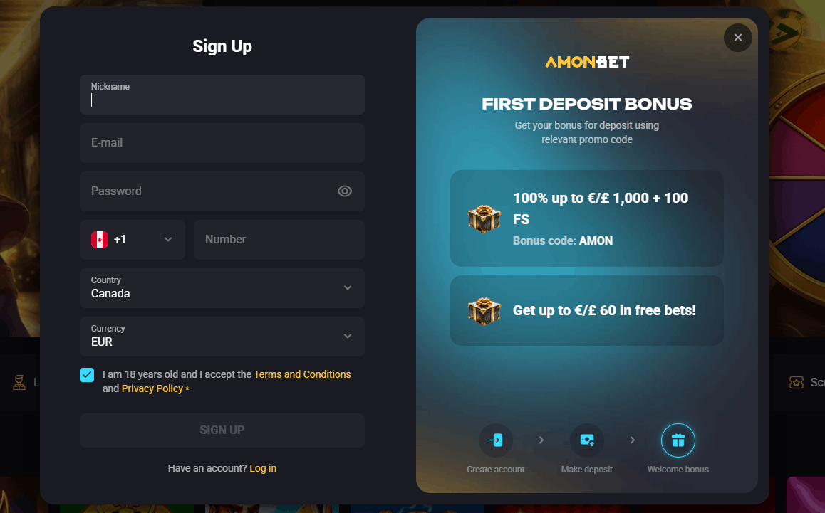 Como registar no Amonbet